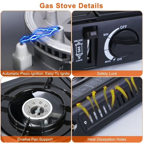 Butane camping stove burner and flame control dial